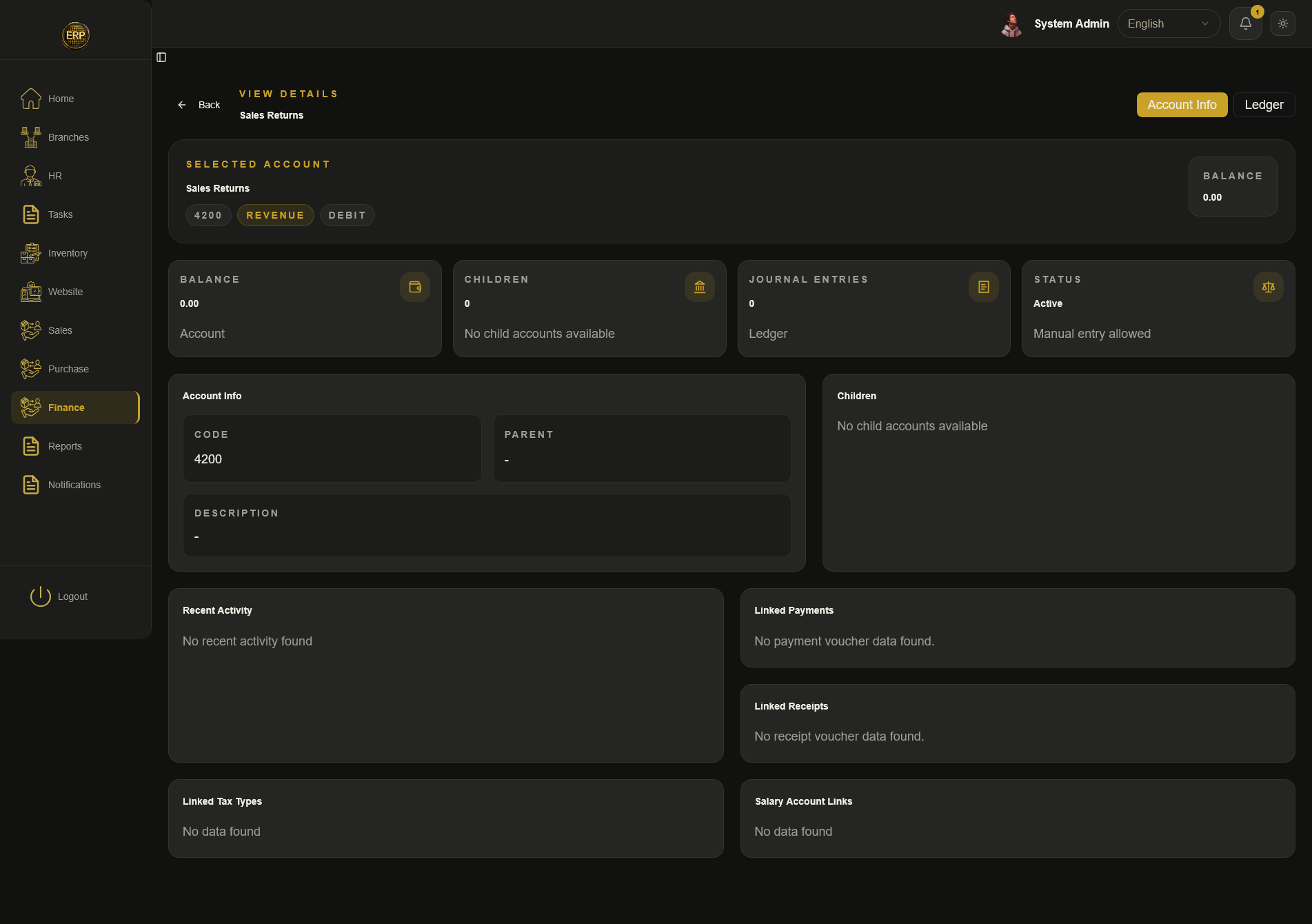 Finance account details
