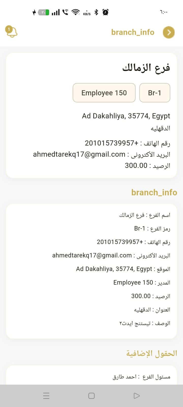 Branch information details