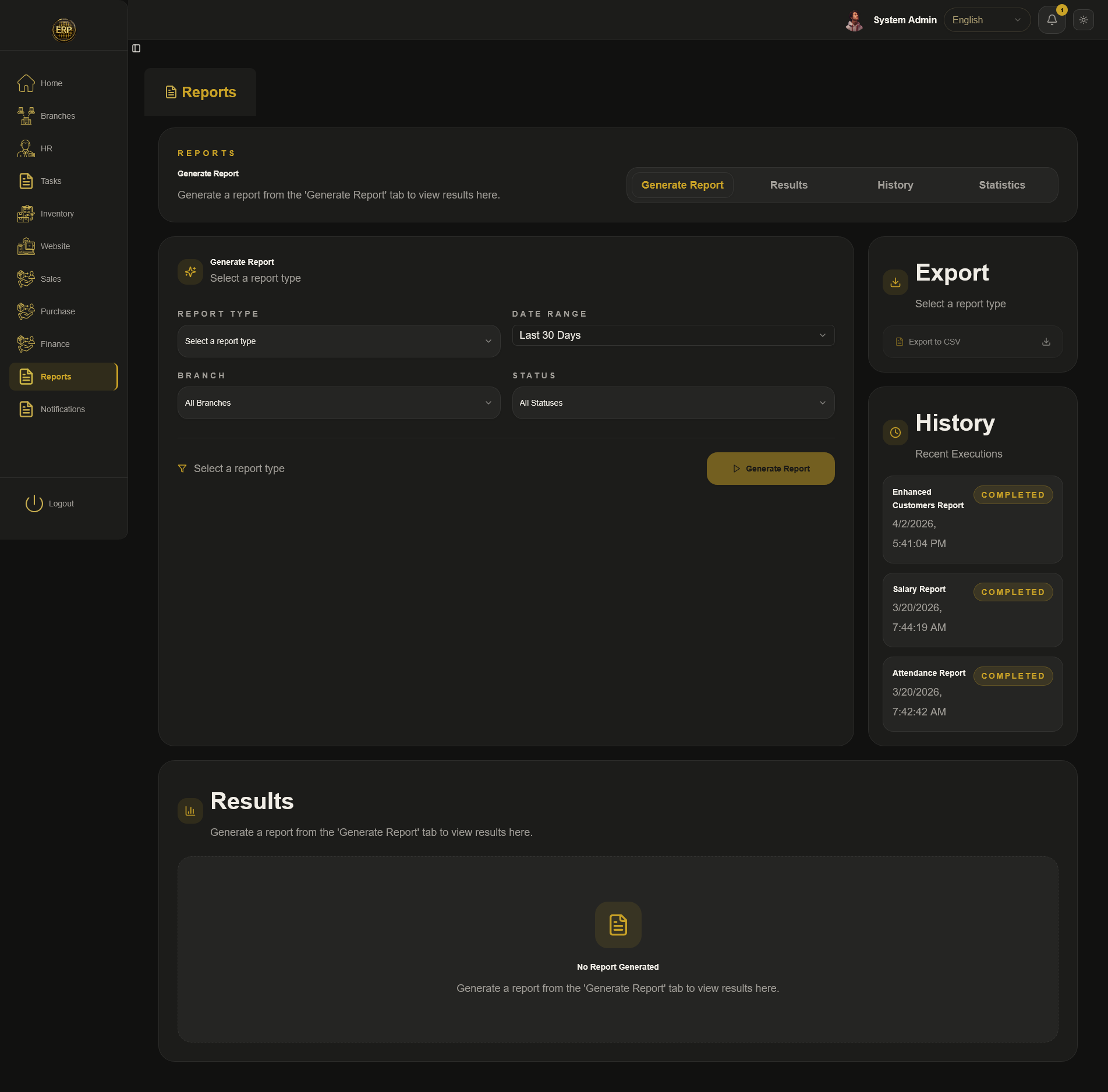 Report generation interface